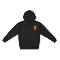 Flat lay of Just Chill Black Hoodie - Streetwear Fleece Pullover with Minimalist Red Design