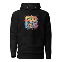 Black "GOD IS LOVE" hoodie, featuring an inspiring faith-based design and cozy fit, perfect for everyday wear and spiritual expression.