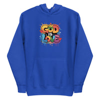 Blue "GOD IS LOVE" hoodie, featuring an inspiring faith-based design and cozy fit, perfect for everyday wear and spiritual expression.